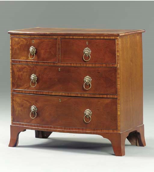 A VICTORIAN MAHOGANY BOWFRONT CHEST-OF-DRAWERS,
