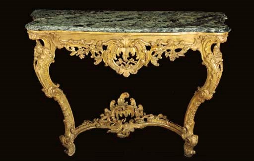 A LOUIS XV STYLE GILTWOOD CONSOLE,