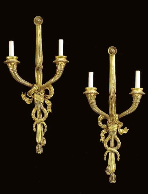 A PAIR OF LOUIS XVI STYLE ORMOLU WALL-LIGHTS,