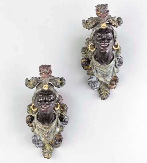 A PAIR OF VENETIAN ROCOCO POLYCHROME-DECORATED WALL ORNAMENTS,