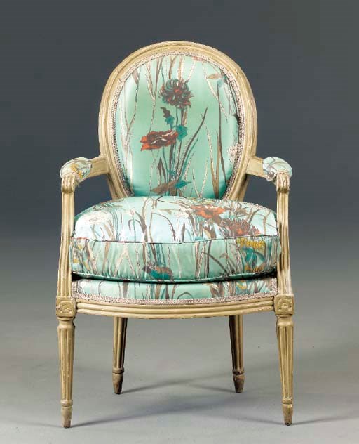 A LOUIS XVI GREY-PAINTED FAUTEUIL,