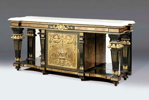 A NAPOLEON III ORMOLU-MOUNTED EBONISED AND BOULLE CONSOLE TABLE