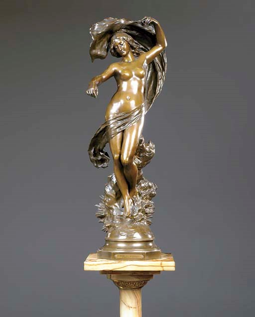 A French patinated-bronze figure of Aurore on an onyx pedestal