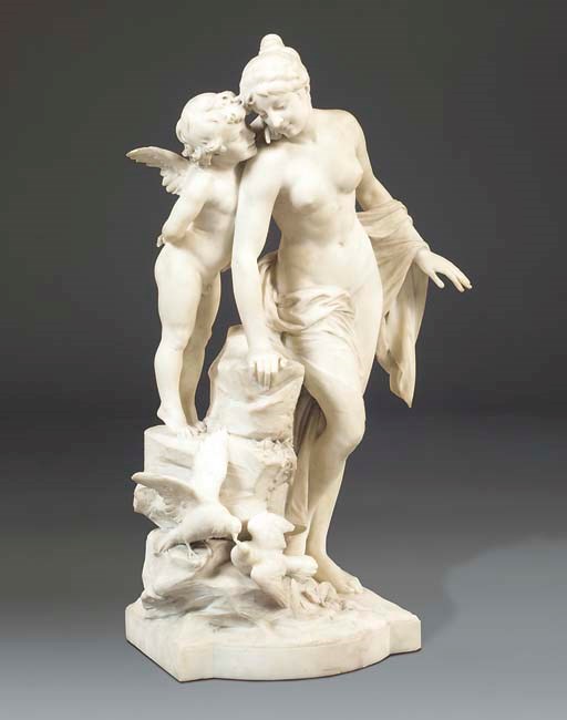 An Austrian white marble group of Venus and Cupid