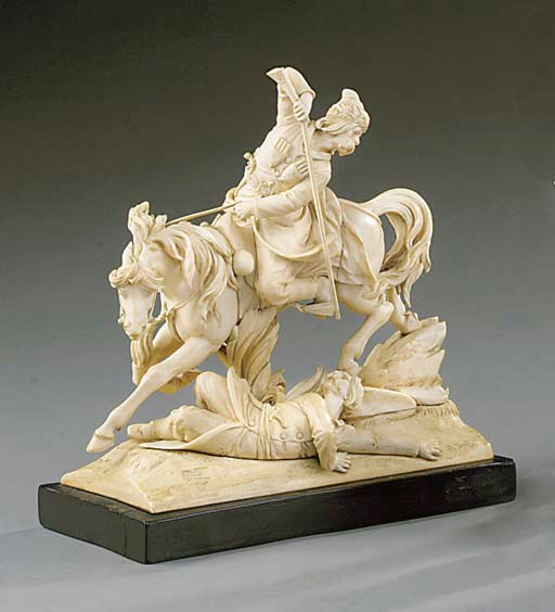 A carved-ivory equestrian group