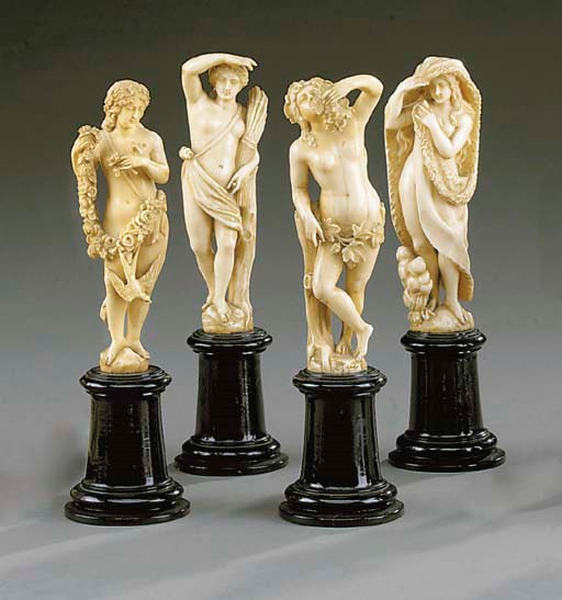 A set of four carved-ivory figures emblematic of the Four Seasons