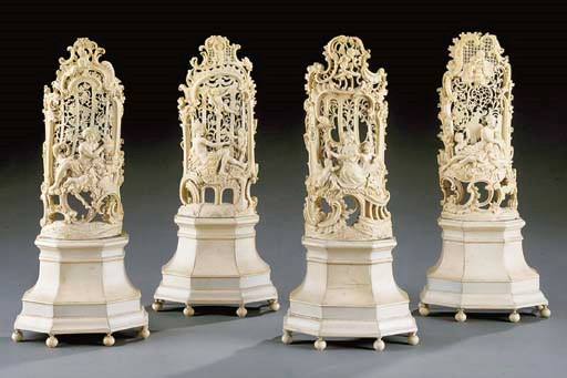 A rare set of four carved-ivory screens emblematic of the four seasons