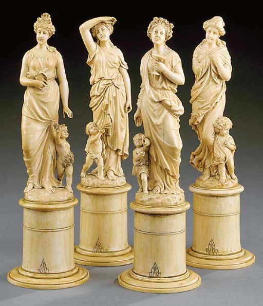A set of French carved-ivory figures of the four seasons