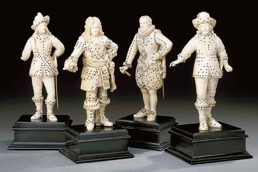 A set of four Napoleon III paste-set carved-ivory kings
