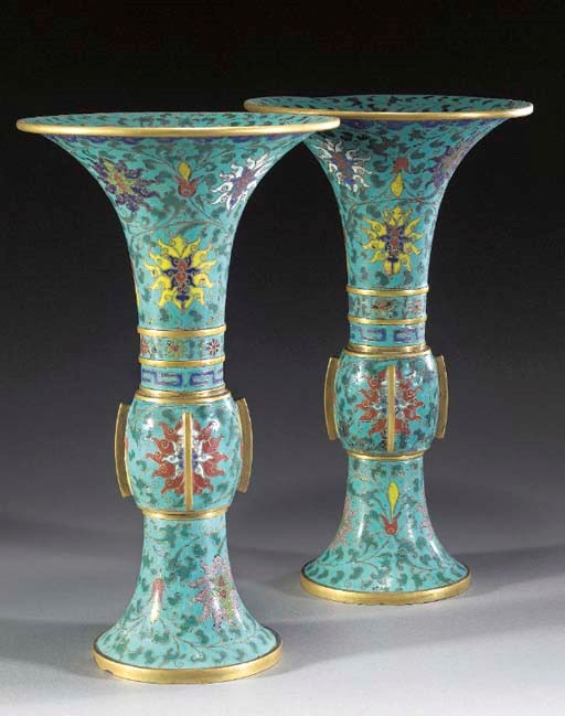 A PAIR OF CHINESE CLOISONNE GU VASES
17TH/18TH CENTURY