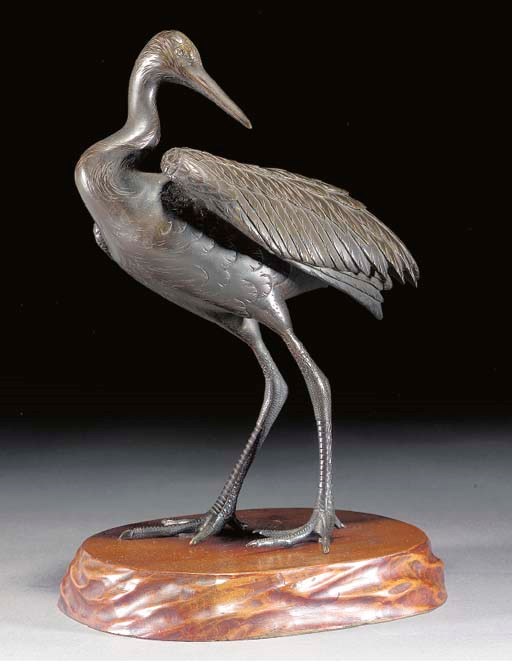 A JAPANESE BRONZE MODEL OF A CRANE
MEIJI PERIOD