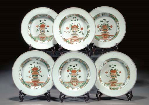 SIX FAMILLE VERTE SOUP PLATES
KANGXI