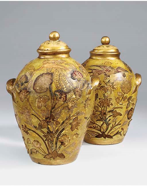 Two painted and découpage decorated vases, late 19th century