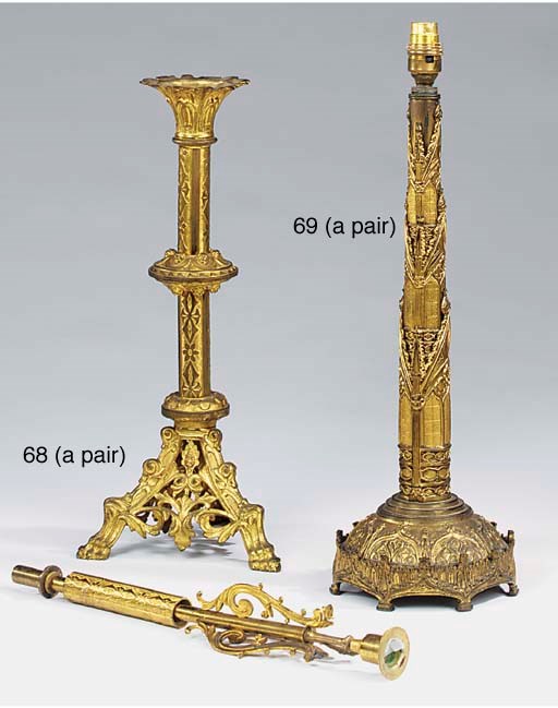 A pair of George IV Day's Patent gilt bronze fire screens adapted as table lamps, second quarter 19th century