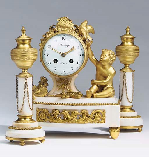 A French gilt bronze and white marble striking mantel clock, late 19th century