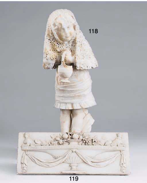 An Italian carved alabaster model of a standing girl, circa 1900
