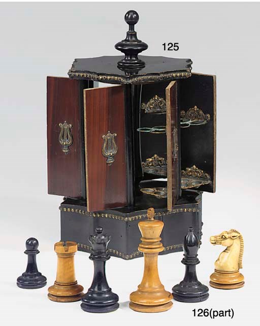 A Victorian fruitwood and ebonised Staunton pattern chess set, late 19th century