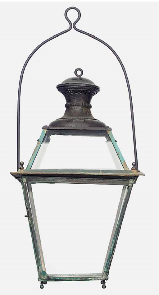 A French copper, cast iron and glazed porch lantern, second half 19th century
