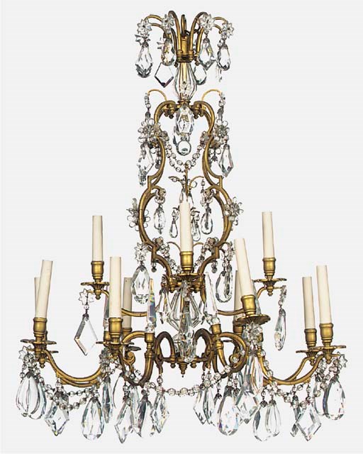 A Continental gilt metal and glass twelve light electrolier, 20th century