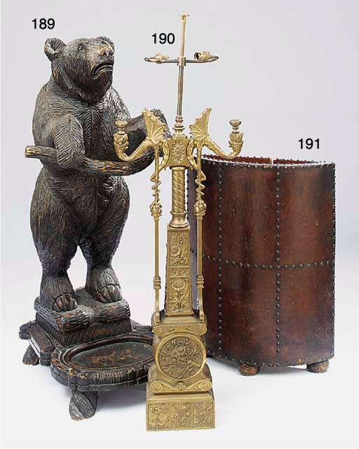 A leather veneered and brass studded stick stand, first quarter 20th century