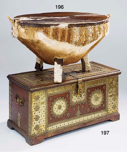 An African hide covered and wood framed kettle drum, 20th century