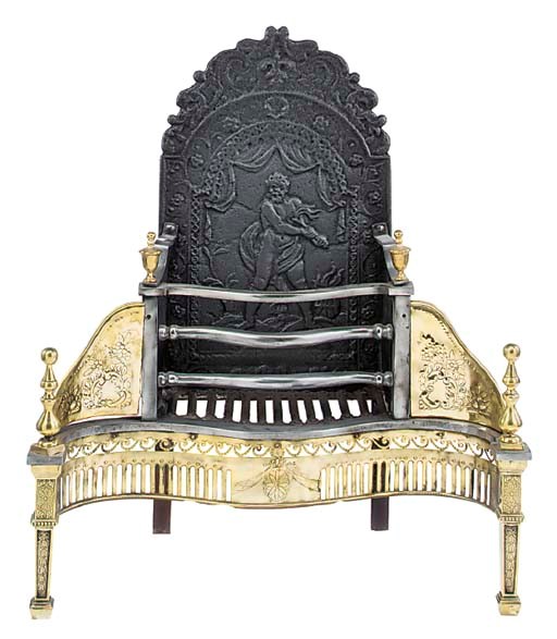 An English steel and brass firegrate, late 19th or early 20th century