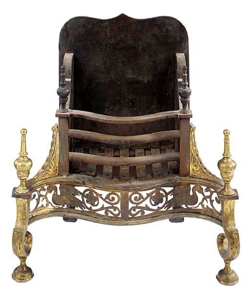 A steel and gilt brass firegrate, 20th century