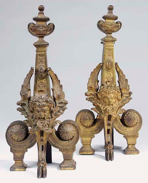 A pair of French gilt bronze chenets, late 19th century