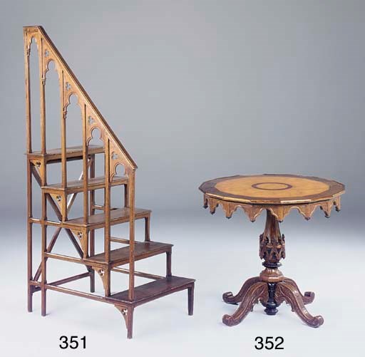 A set of French oak library steps, 19th century