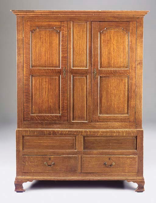 An oak press cupboard, possibly Welsh, mid 19th century