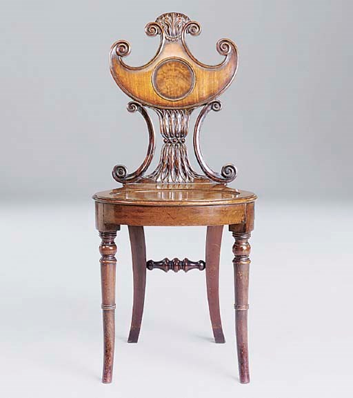 A Regency mahogany hall chair