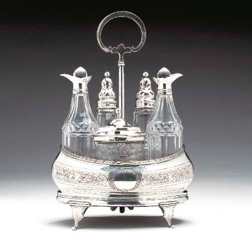 A GEORGE III SILVER CRUET SET,