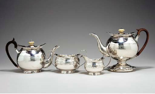 A GEORGE III FOUR-PIECE TEA AND COFFEE SERVICE,