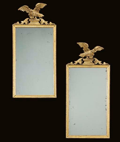 A PAIR OF REGENCY STYLE GILTWOOD MIRRORS,