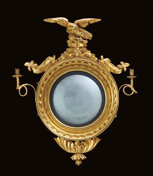 A GEORGE IV GILTWOOD CONVEX MIRROR,
