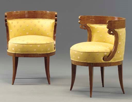 A PAIR OF BIEDERMEIER STYLE MAHOGANY TUB ARMCHAIRS,