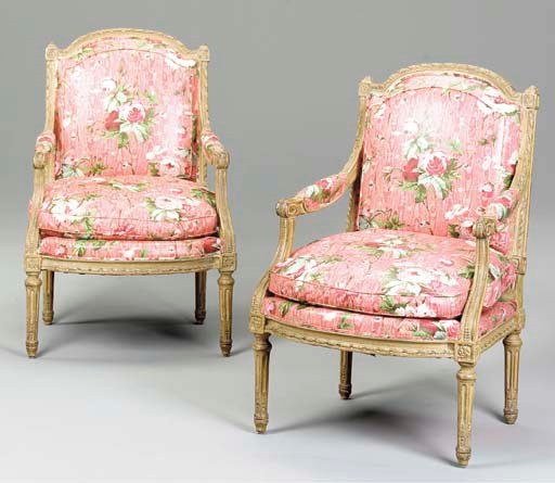 A PAIR OF LOUIS XVI GREEN-PAINTED FAUTEILS,