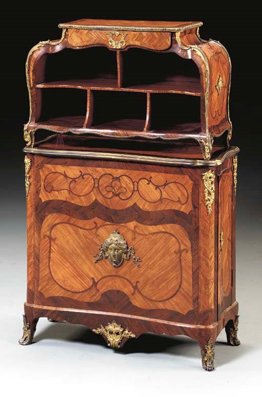 A LOUIS XV ORMOLU-MOUNTED TULIPWOOD, KINGWOOD AND AMARANTH CARTONNIER