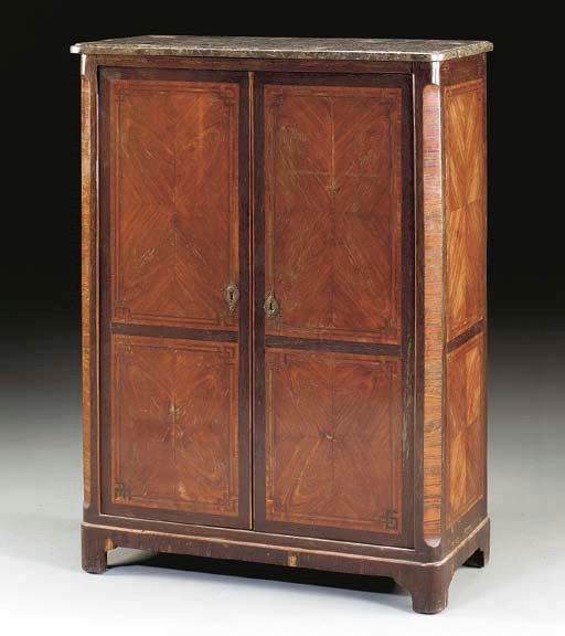 A LOUIS XV/XVI TULIPWOOD AND AMARANTH ARMOIRE,