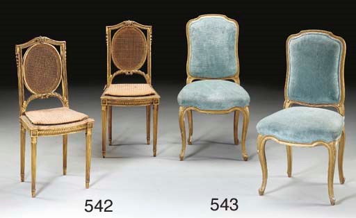 A PAIR OF LOUIS XV STYLE GILTWOOD CHAISES,