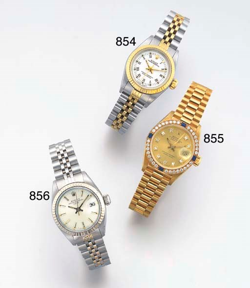 ROLEX. A LADY'S STAINLESS STEEL AND GOLD SELF-WINDING WRISTWATCH WITH SWEEP CENTRE SECONDS AND BRACELET