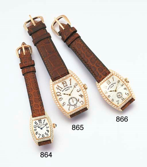 FRANCK MULLER. A LIMITED EDITION 18K PINK GOLD AND LATER DIAMOND-SET TONNEAU-SHAPED WRISTWATCH