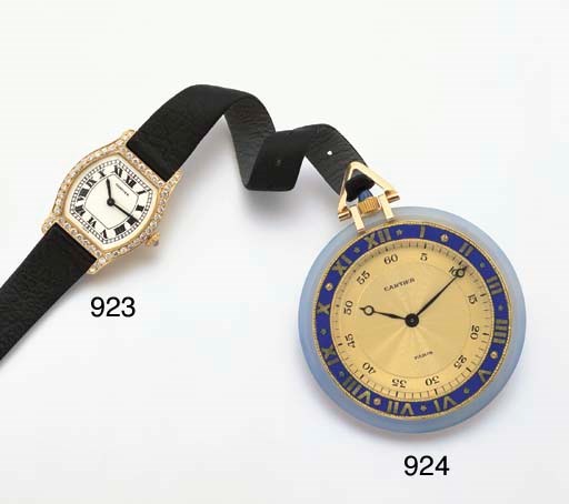 CARTIER. A LADY'S 18K GOLD AND DIAMOND-SET TONNEAU-SHAPED WRISTWATCH