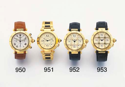 CARTIER. AN 18K GOLD AND DIAMOND-SET SELF-WINDING WRISTWATCH WITH SWEEP CENTRE SECONDS AND DATE