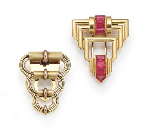 Two Retro gold dress clips,