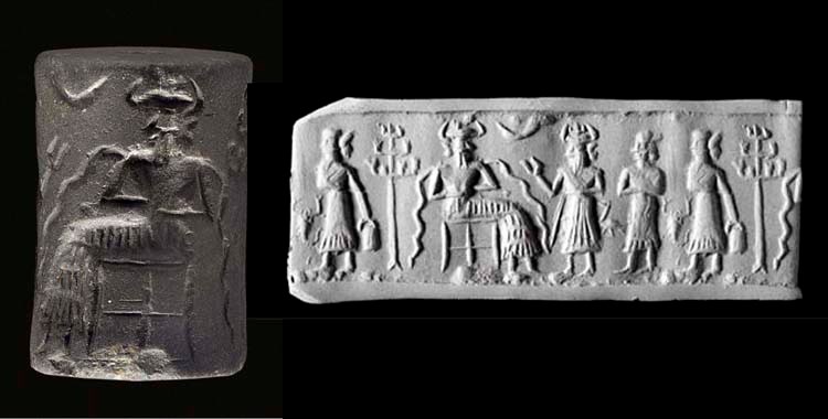 AN AKKADIAN HAEMATITE CYLINDER SEAL
