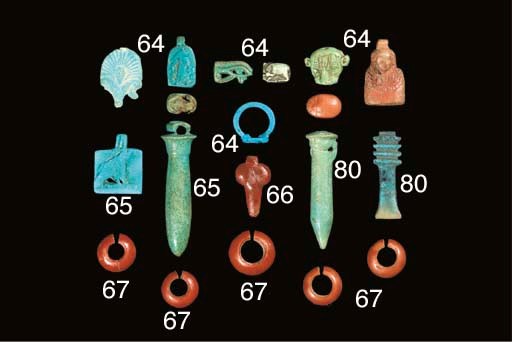 A GROUP OF EGYPTIAN GLAZED COMPOSITION AMULETS