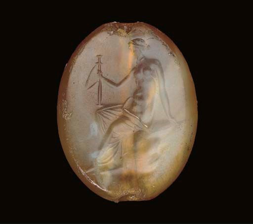 A GREEK AGATE SCARABOID WITH APHRODITE