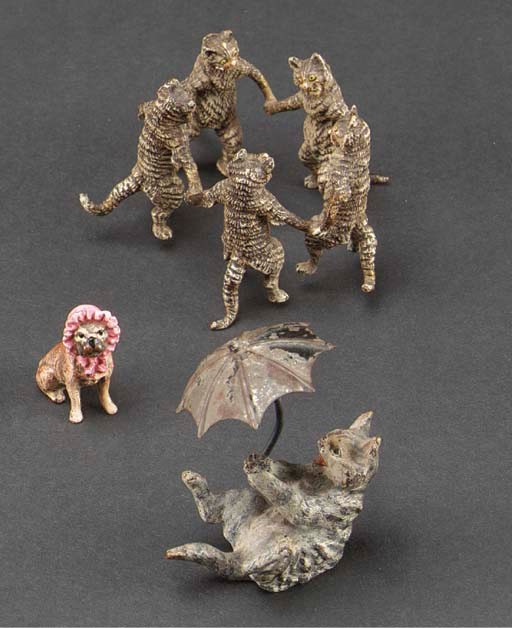 A Vienese cold-painted bronze cat group