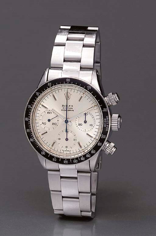 Rolex. A fine and rare stainless steel water-resistant chronograph wristwatch with exotic monochromatic silvered dial